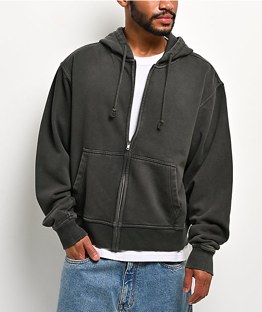 ITA Fractal Black Wash Crop Zip Hoodie