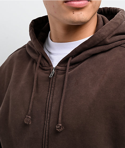 ITA Fractal Brown Wash Crop Zip Hoodie | Zumiez