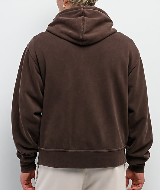 ITA Fractal Brown Wash Crop Zip Hoodie | Zumiez