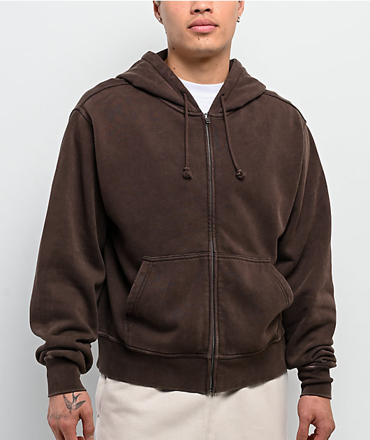 ITA Fractal Brown Wash Crop Zip Hoodie | Zumiez