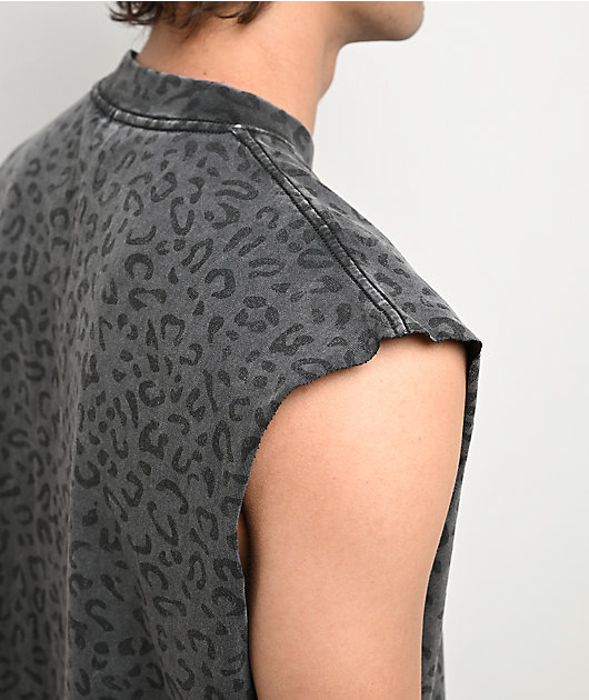 ITA Leopard Grey Wash Heavyweight Boxy Tank Top