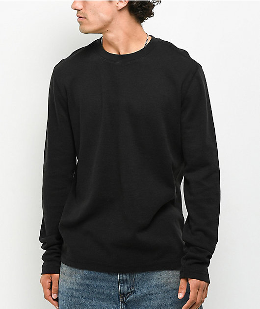 トップス VINTAGE THERMAL LONG T-SHIRT - BLACK ITA Rift Vintage Black Thermal Long Sleeve Slim T-Shirt | Zumiez