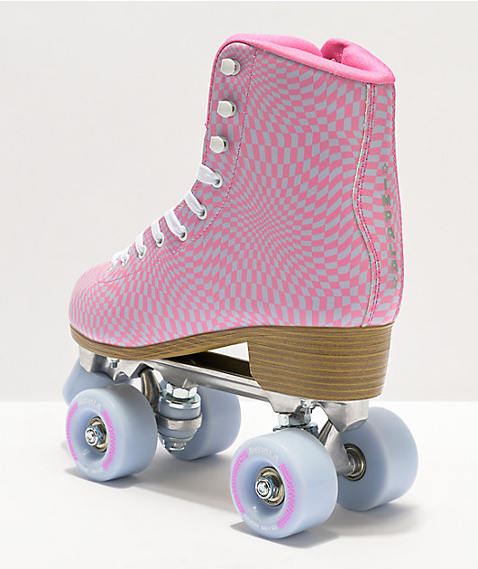 Imapala Pink & Lilac Wavy Check Roller Skates Like New 10 hotsell