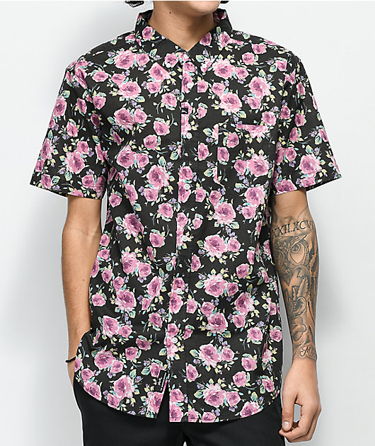 black floral button up dress