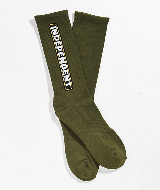 Independent Bar Logo Army Green Crew Socks