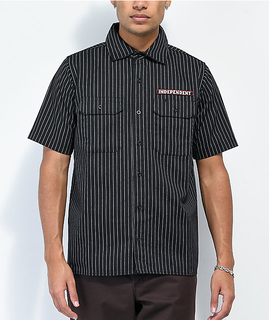 【INDEPENDENT】 Bar Logo T-Shirt - Black Independent Bar Logo Black Stripe Short Sleeve Work Shirt