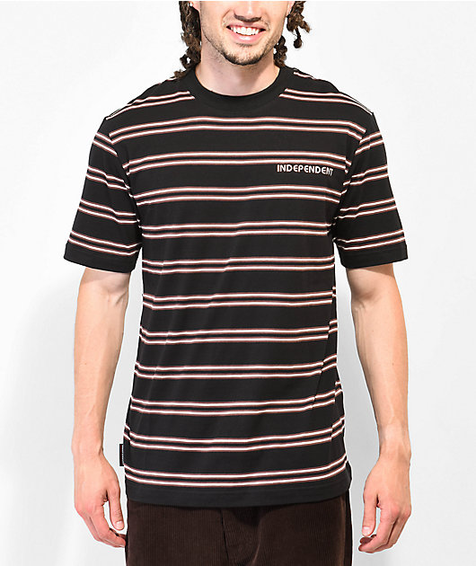 【新品タグ付き】 BEYOND SHIRT / IRON STRIPE Independent Decker Black & Brown Stripe T-Shirt | Zumiez