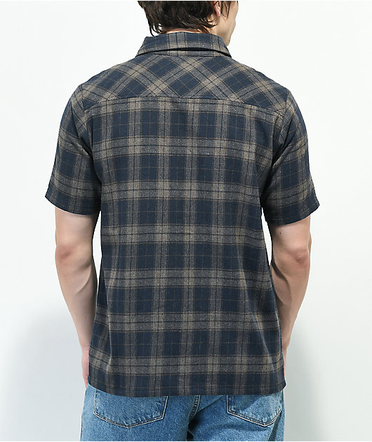 Independent Reed camisa de manga corta con botones a cuadros azul marino y gris