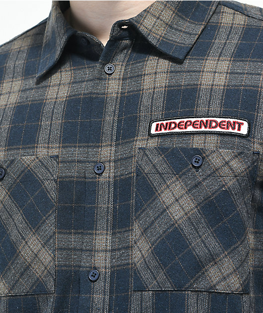 Independent Reed camisa de manga corta con botones a cuadros azul marino y gris