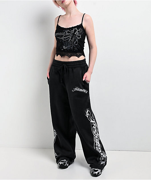 Insomnia Blessed Rhinestone Black Crop Tank Top