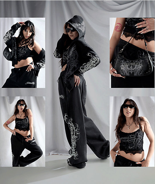 Insomnia Blessed Rhinestone Black Crop Tank Top video
