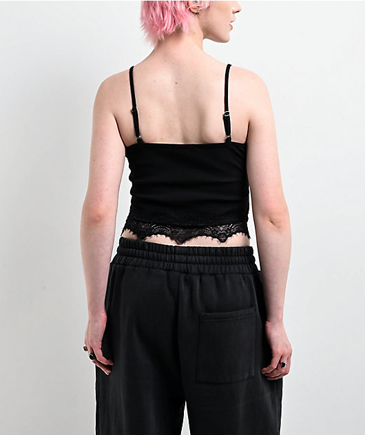 Insomnia Blessed Rhinestone Black Crop Tank Top