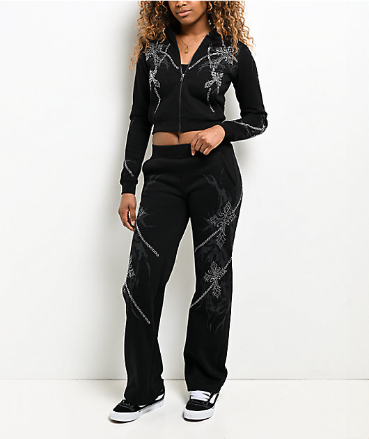 Insomnia Chains Rhinestone Black Sweatpants