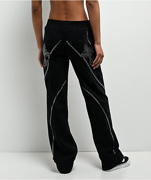Insomnia Chains Rhinestone Black Sweatpants