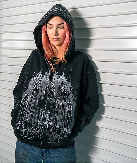 Insomnia Visuals Cathedral Black Wash Zip Hoodie | Zumiez