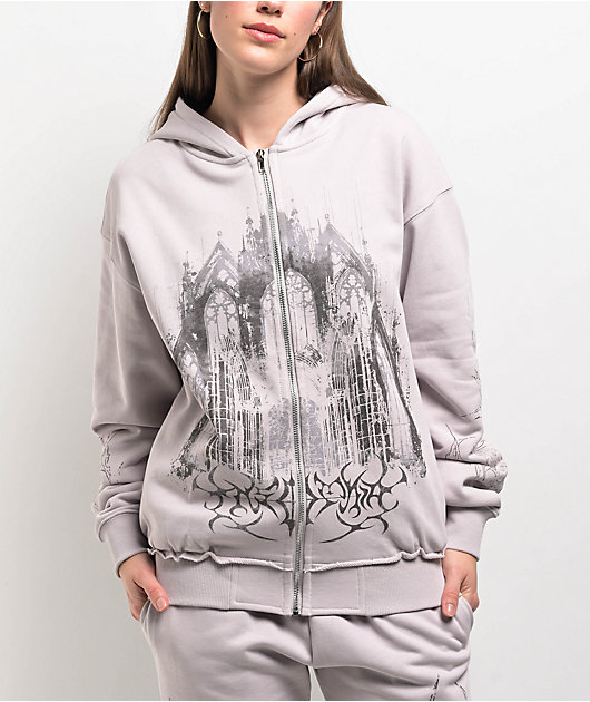 Gypsohila ジプソフィア Heart Hoodie Insomnia Visuals Cathedral Grey Zip Hoodie | Zumiez