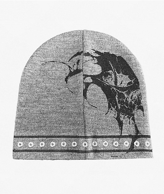 Insomnia Visuals Contrast Stitch Logo Grey Skully Beanie