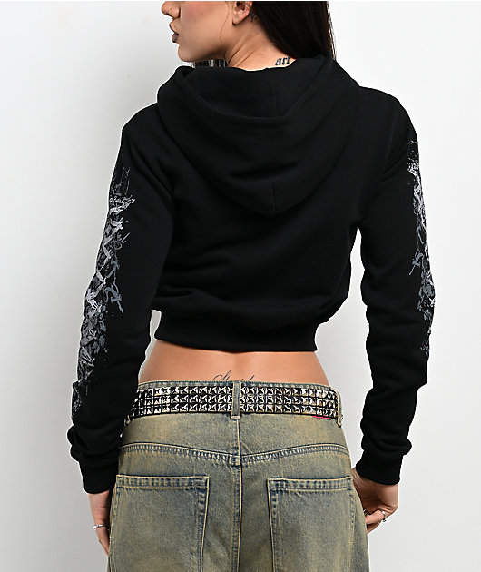 Insomnia Visuals Corset Black Crop Zip Hoodie