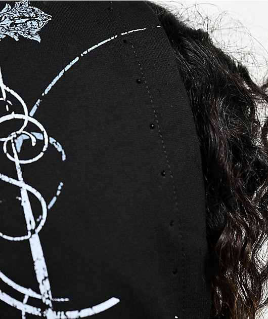 Insomnia Visuals Crucifix Rhinestone Black Crop Zip Hoodie | Zumiez