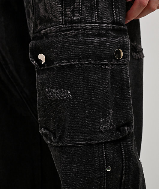 Insomnia Visuals Destroyer Black Wash Wide Leg Cargo Jeans