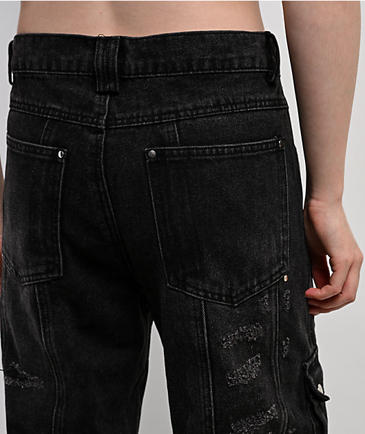 Insomnia Visuals Destroyer Black Wash Wide Leg Cargo Jeans | Zumiez