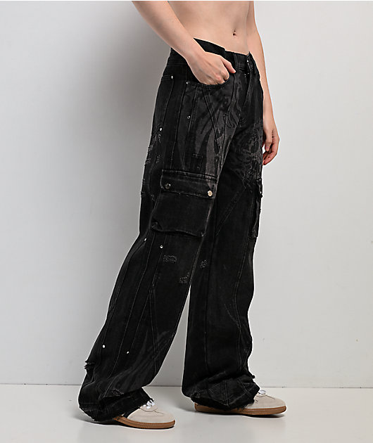 Insomnia Visuals Destroyer Black Wash Wide Leg Cargo Jeans
