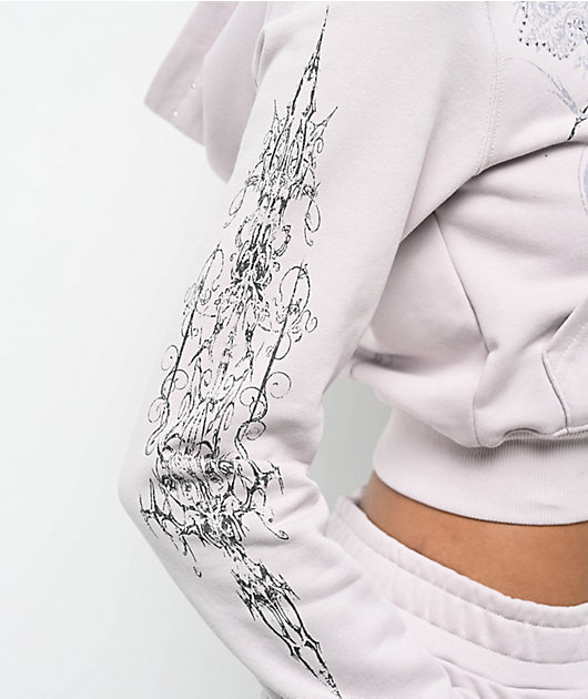 トップス rhinestone crop sweat (gray) SWIXXZ Rhinestone Wings Grey Crop T-Shirt | Zumiez