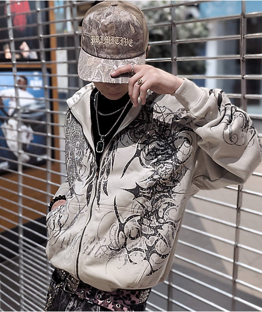 【コンビニ受取対応商品】 Insomnia Visuals Eclipse Rhinestone Light Grey Zip Hoodie その他