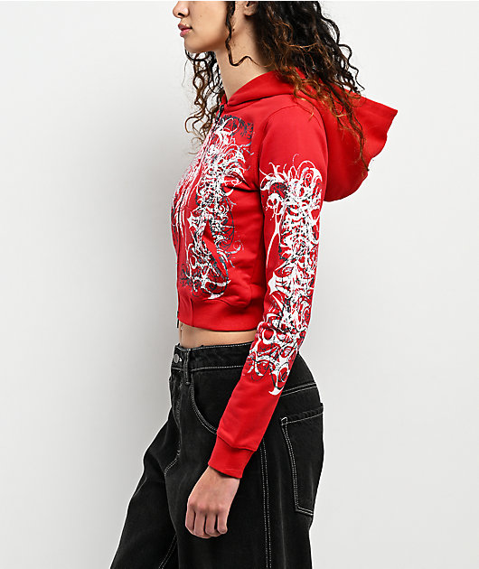 insomnia  Insomnia Visuals Eclipse Rhinestone Red Crop Zip Hoodie | Zumiez