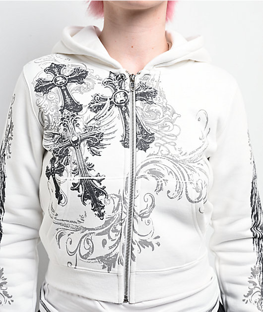 Insomnia Visuals Elegance White Crop Zip Hoodie