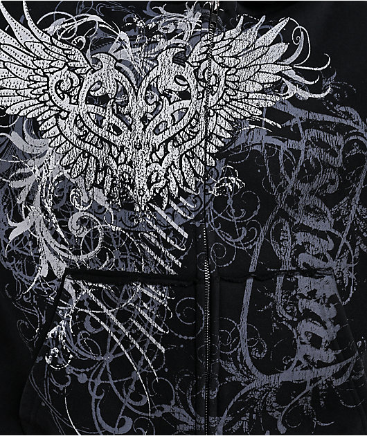 Insomnia Visuals Eternal Rhinestone Black Wash Zip Hoodie