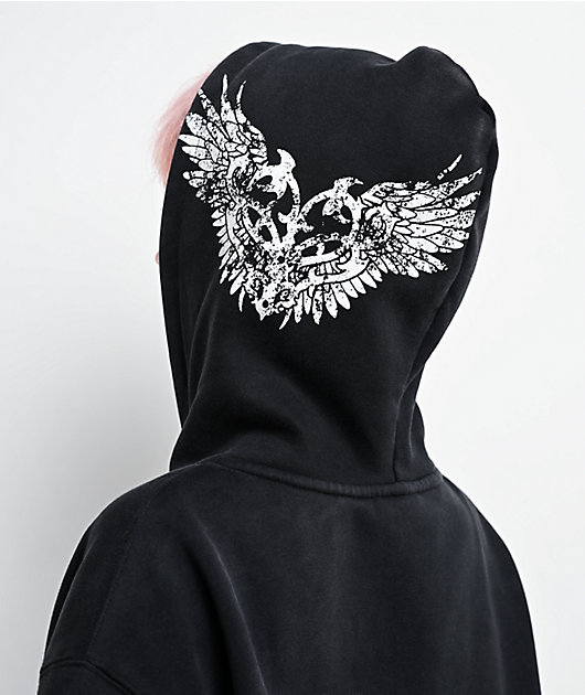 Insomnia Visuals Eternal Rhinestone Black Wash Zip Hoodie