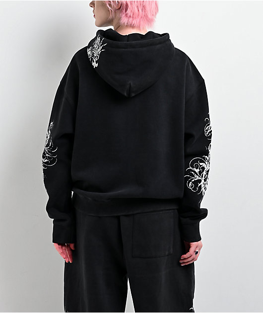 Insomnia Visuals Eternal Rhinestone Black Wash Zip Hoodie