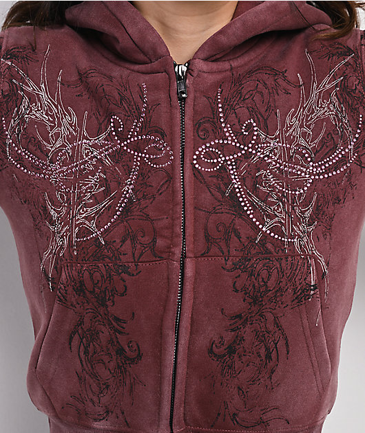 Insomnia Visuals Fever Red Wash Crop Zip Hoodie