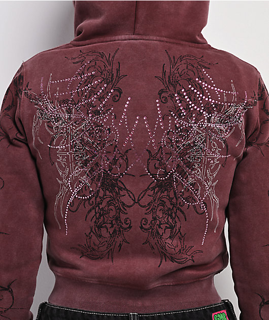 Insomnia Visuals Fever Red Wash Crop Zip Hoodie