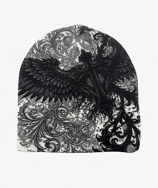 Insomnia Visuals Figraphy Black & Grey Skully Beanie