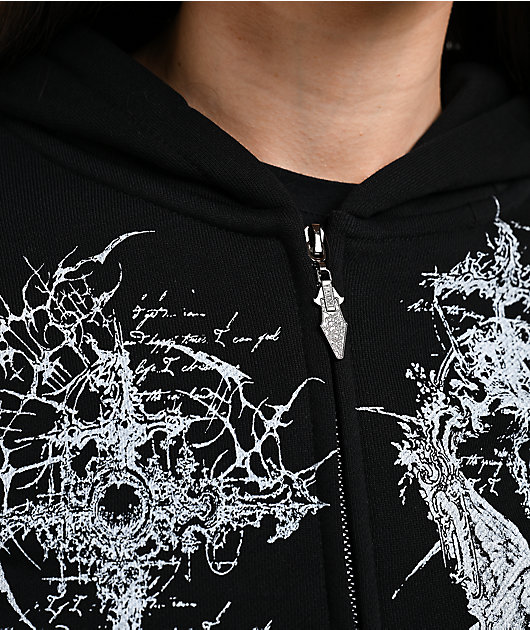 Insomnia Visuals Kitty Sigilism Black Crop Zip Hoodie