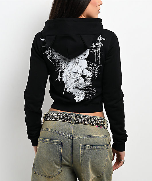 Insomnia Visuals Kitty Sigilism Black Crop Zip Hoodie