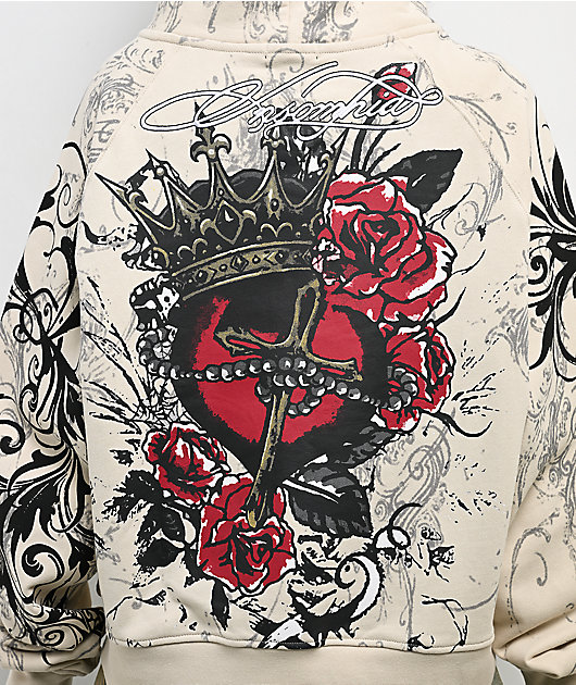 Insomnia Visuals Royal Heart Faux Fur Cream Zip Hoodie