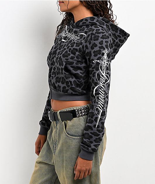 Insomnia Visuals Script Black Cheetah Crop Zip Hoodie