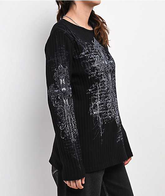 Insomnia Visuals Scripture Ribbed Black Long Sleeve Oversized T-Shirt