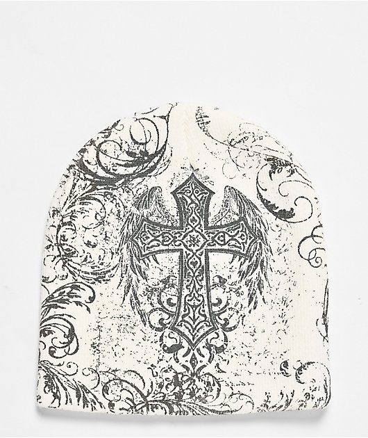 Insomnia Visuals Scriptures White Skully Beanie