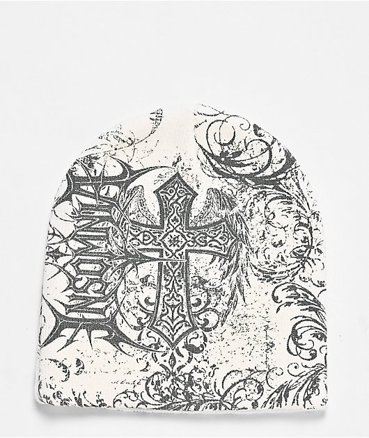 Insomnia Visuals Scriptures White Skully Beanie