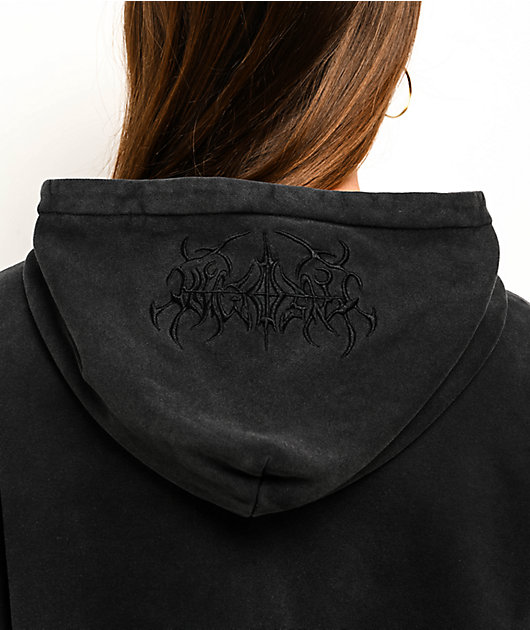 Insomnia Visuals Sigil Rhinestone Black Crop Zip Hoodie