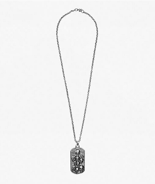Insomnia Visuals Skulls Dog Tag Silver Necklace
