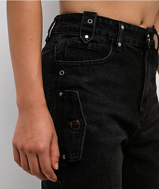 Insomnia Visuals Thorns Black Wash Mid Rise Flare Jeans