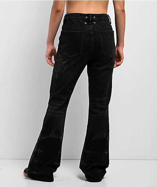 Insomnia Visuals Thorns Black Wash Mid Rise Flare Jeans