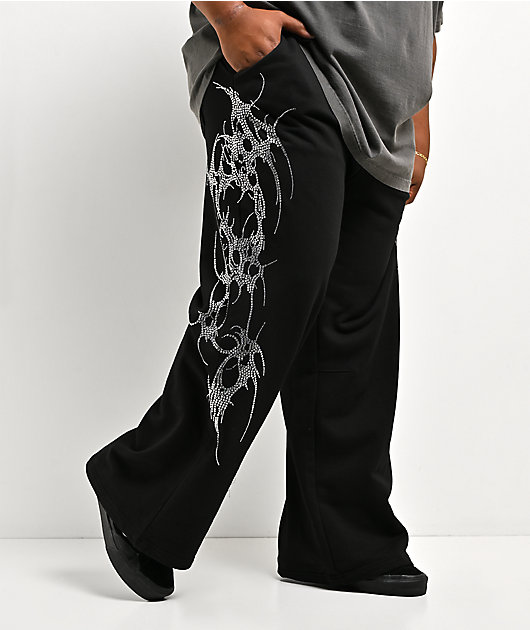 Insomnia Visuals Thorns Rhinestone Black Sweatpants
