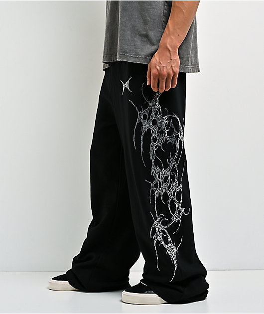 Insomnia Visuals Thorns Rhinestone Black Sweatpants