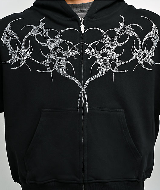 Insomnia Visuals Thorns Rhinestone Black Zip Hoodie